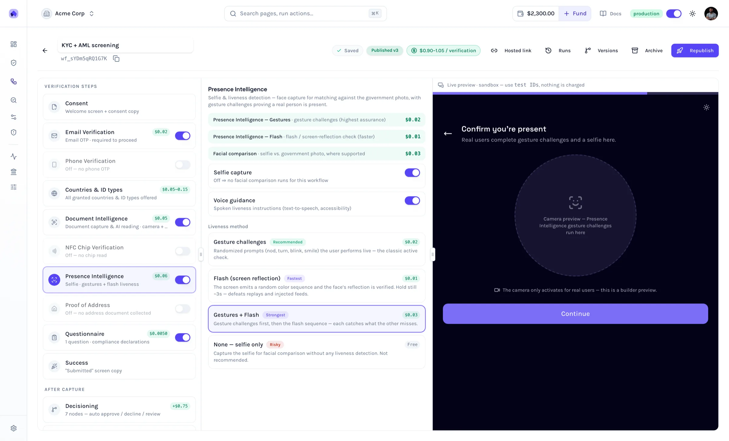 Presence Intelligence — liveness methods and pricing